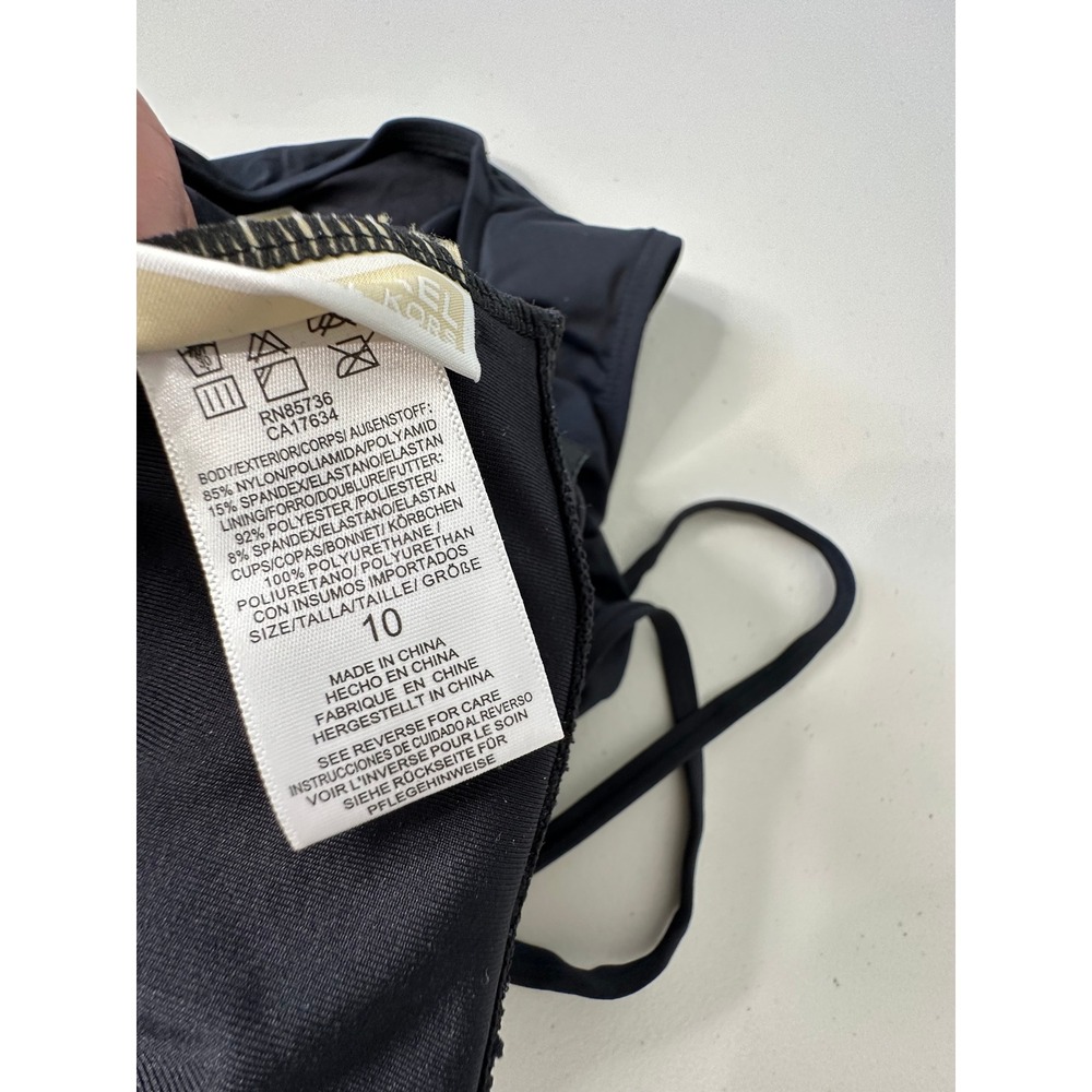Michael Kors Bandeau One Piece Swimsuit Ruched MK Logo Size 10 Black - Picture 4 of 8